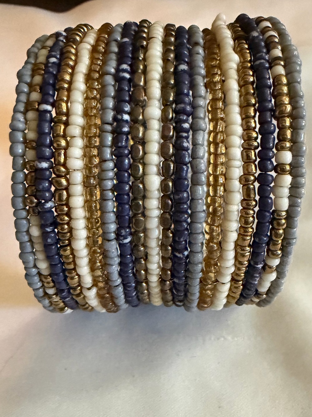 Hand Crafted Wide Beaded Multi-Row Adjustable Cuff Bracelet